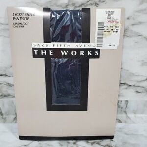 Saks Fifth Avenue Pantyhose Womens C Navy Blue The Works Control Top Sandal Foot